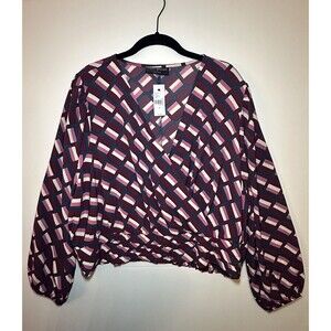 LANE BRYANT Long Sleeve Surplice Neck Shirred Waist Crop Blouse Purple‎ 24 NEW